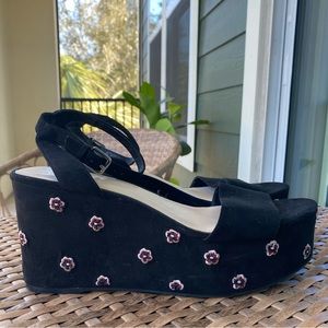 Nine West Floral Suede Platform Sandals Black Size 9.5M